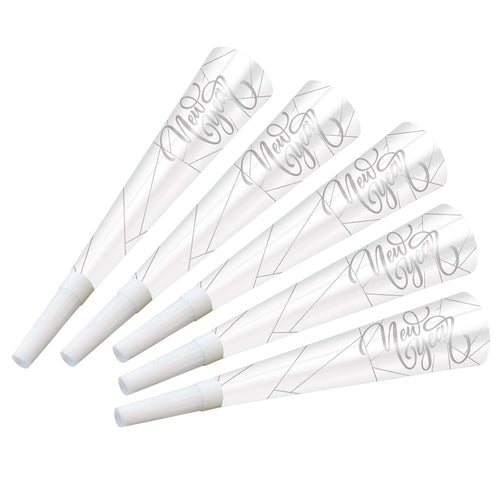 Beistle White New Year Silver Horns - New Years | Party Supply | Decoration