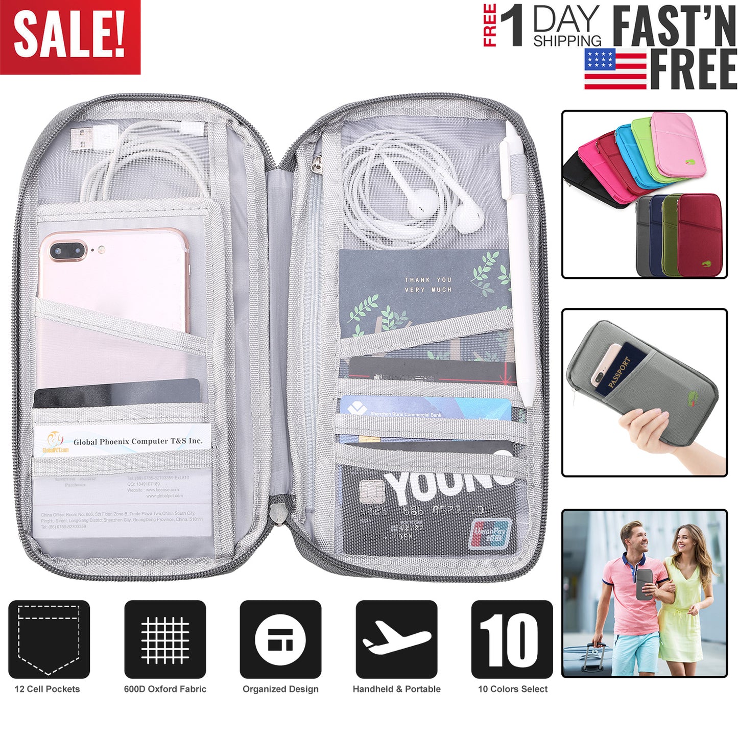 Travel Passport Wallet 12Cells Ticket ID Credit Card Holder Water Repellent