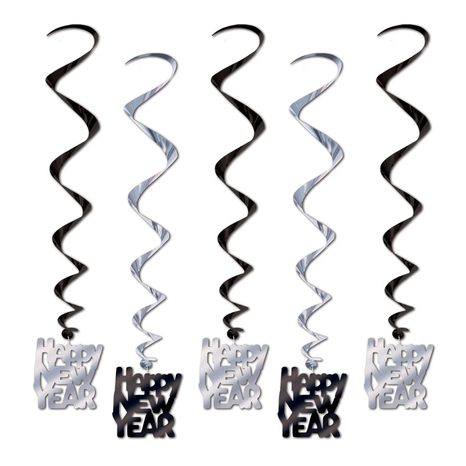 Beistle Black and Silver Happy New Year Whirls - New Years | Party Supply