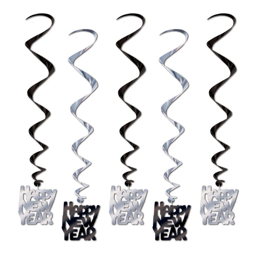 Beistle Black and Silver Happy New Year Whirls - New Years | Party Supply