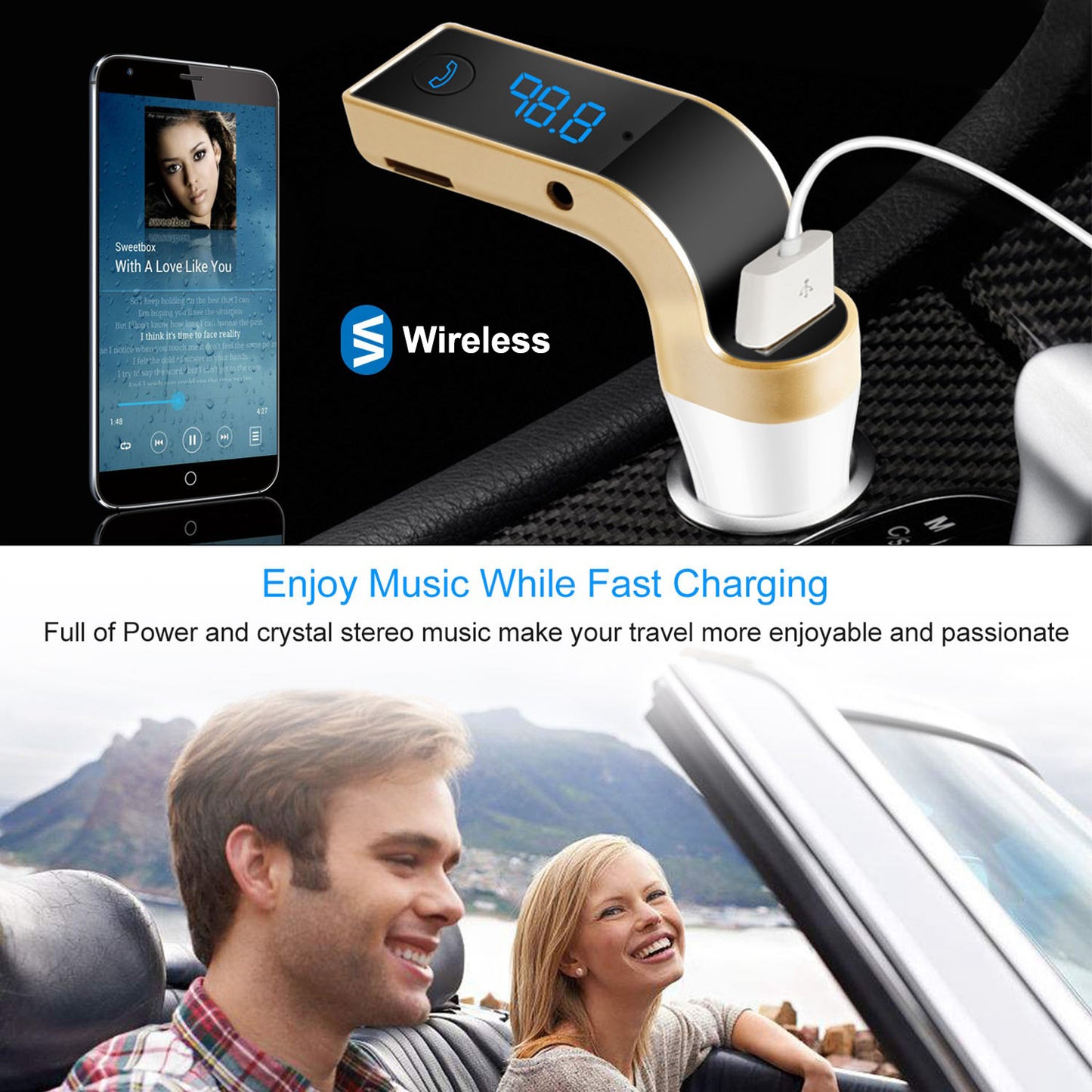 Car Wireless FM Transmitter USB Charger Hands-free Call MP3 Player TF Card