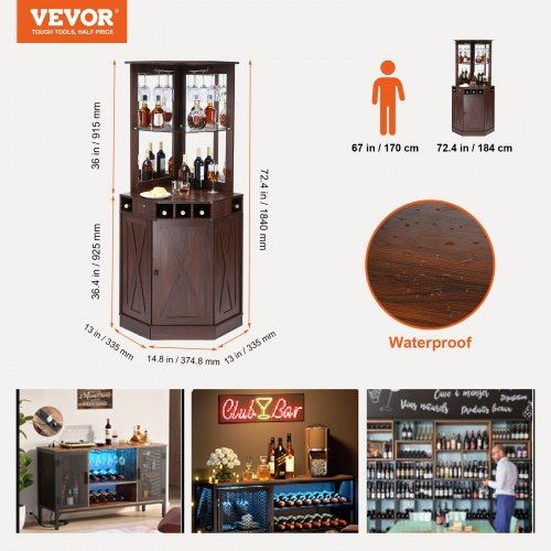 Corner Industrial Bar Cabinet Wine Table for Liquor & Glasses Sideboard Buff