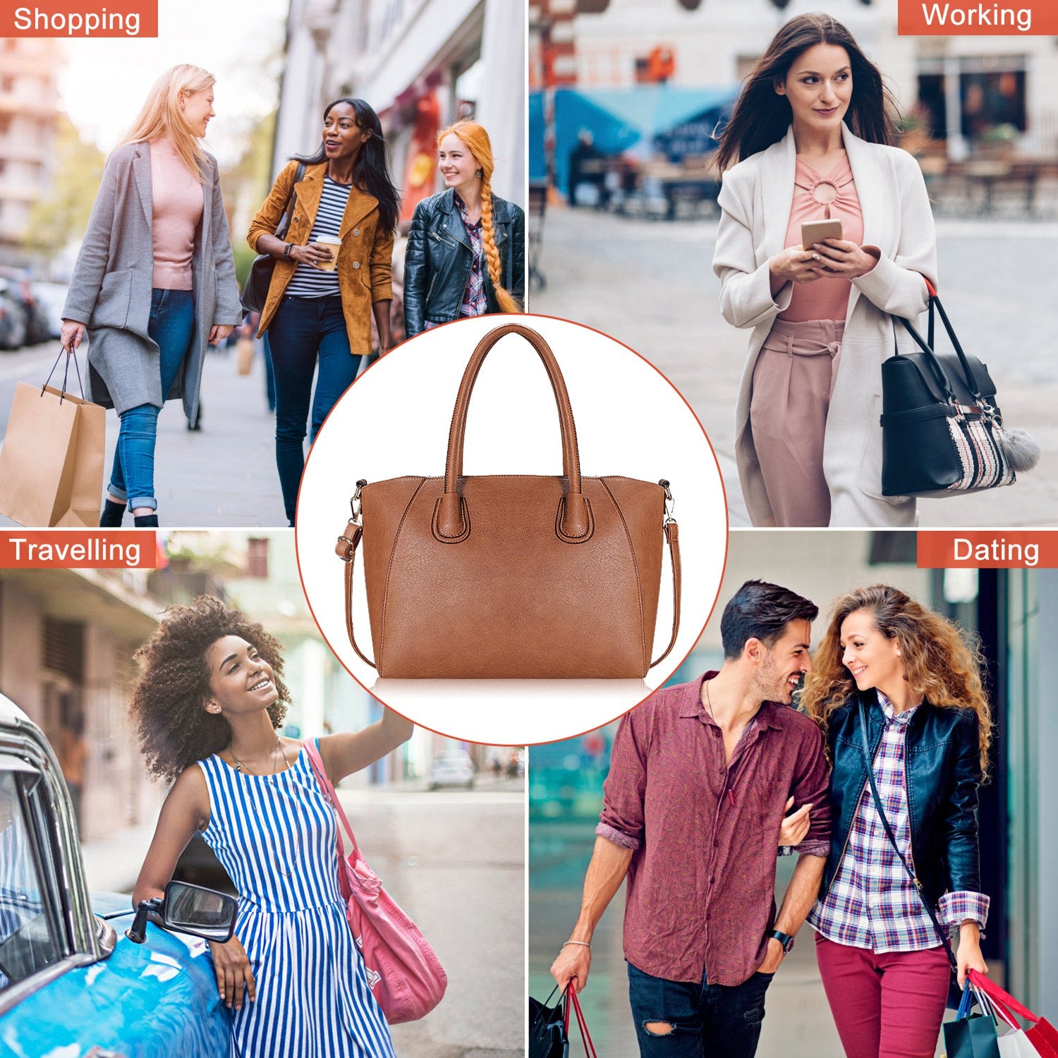 Women’s Soft Leather Handbag Tote Bags Large Shoulder Crossbody Bag 7 Cells