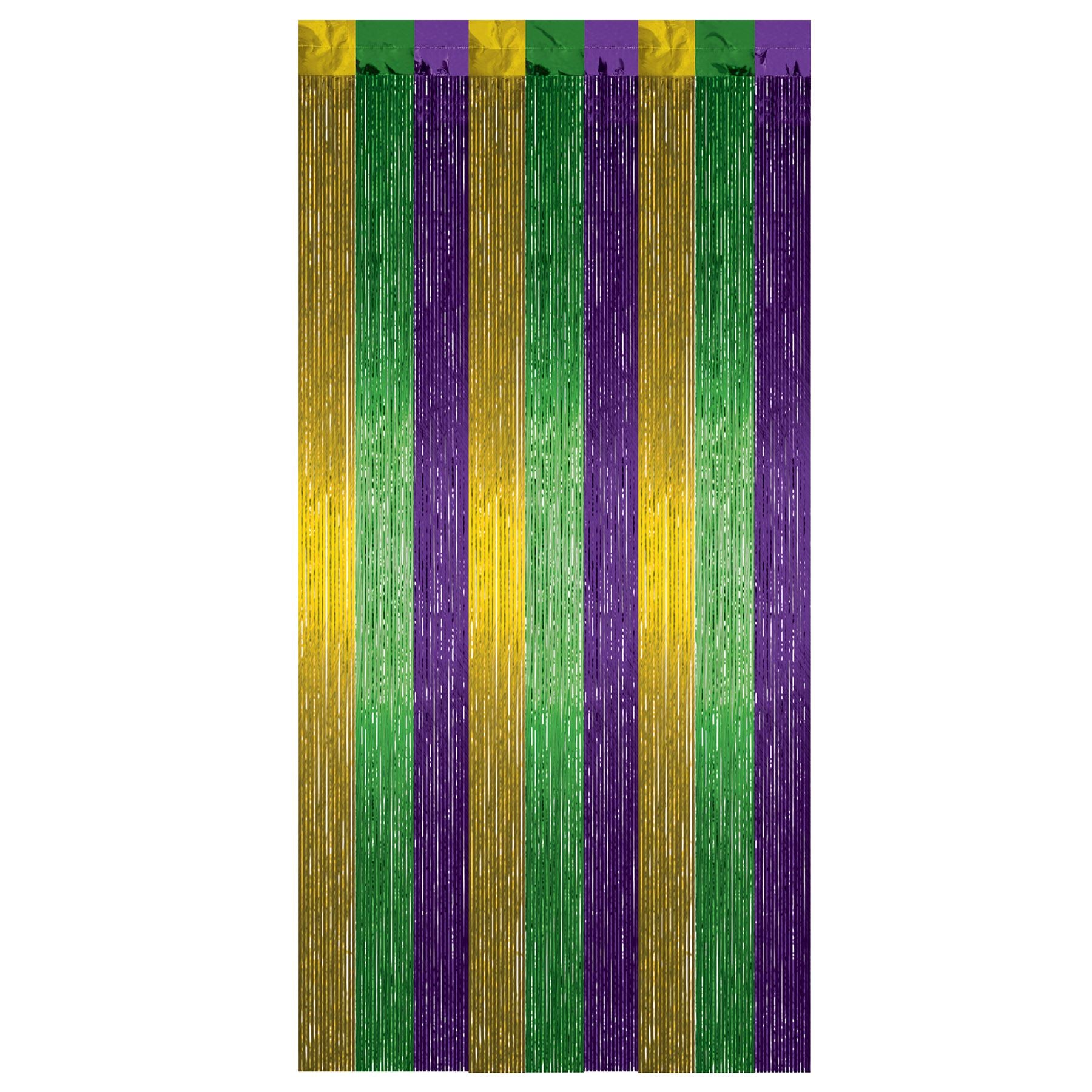 Beistle Green, Gold, and Purple 1-Ply Gleam N Curtain - Mardi Gras | Party