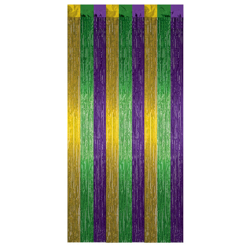 Beistle Green, Gold, and Purple 1-Ply Gleam N Curtain - Mardi Gras | Party