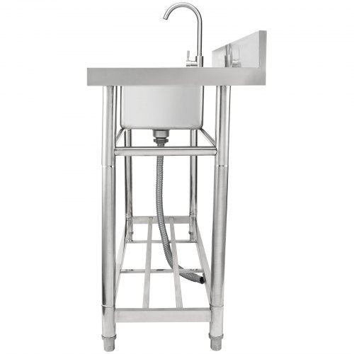 Stainless Steel Utility Sink 1 Compartment Free Standing Small Sink w/Workbench