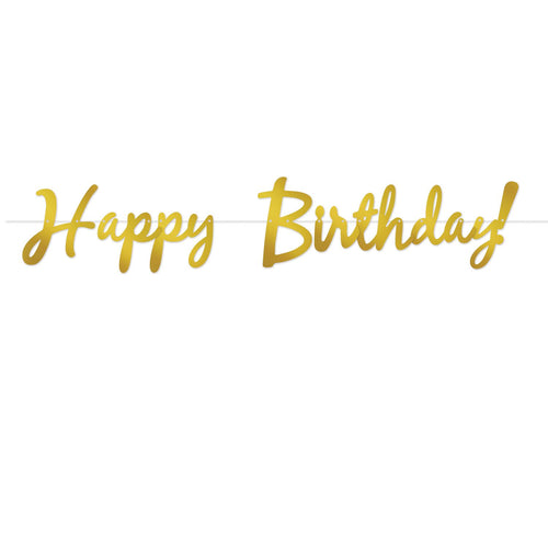 Beistle Foil Happy Birthday Streamer - Gold | Party Supply | Decoration