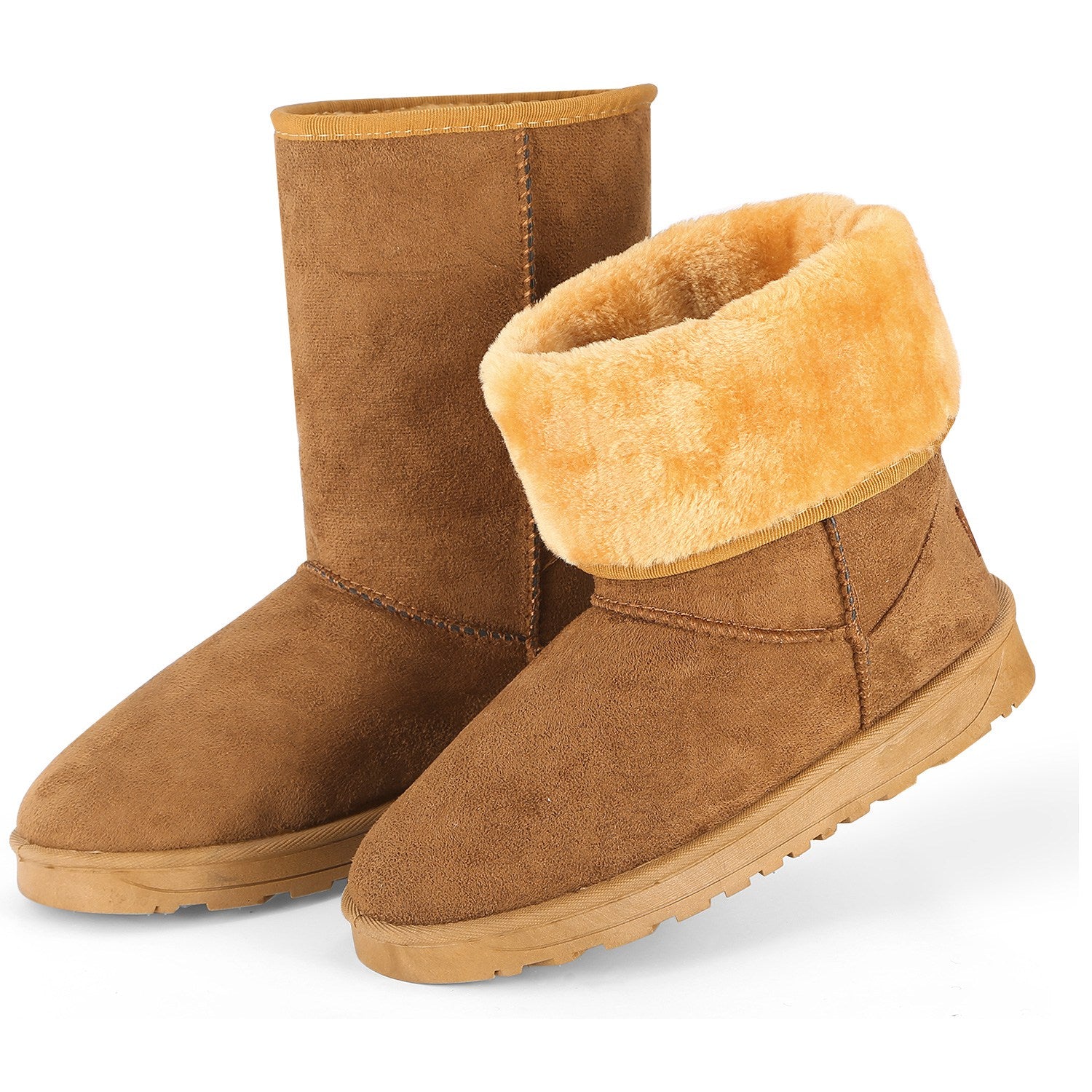Women Ladies Snow Boots Waterproof Faux Suede Mid-Calf Boots Fur Warm Lining