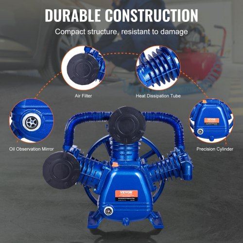 Air Compressor Pump Head 10HP 17.5CFM @ 90PSI 3-Cylinder Piston Pump Head