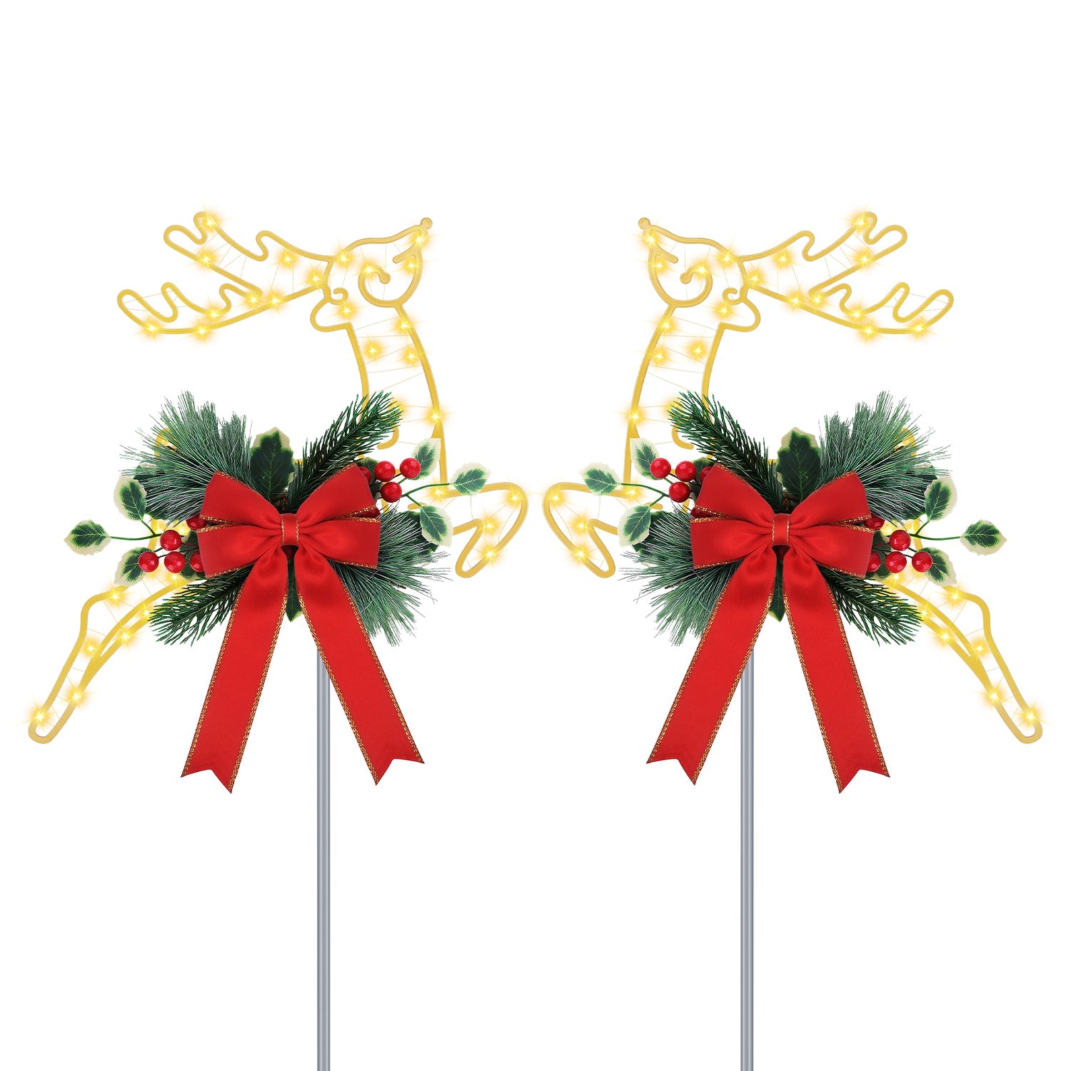 2Pcs Christmas Lighted Reindeer Decoration LED Pathway Stake Lights Battery