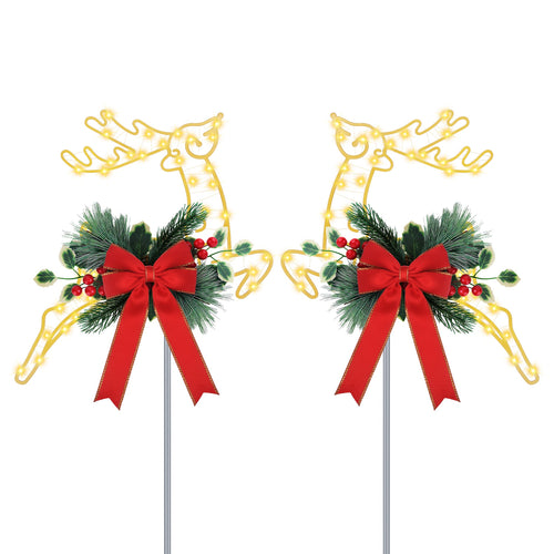 2Pcs Christmas Lighted Reindeer Decoration LED Pathway Stake Lights Battery