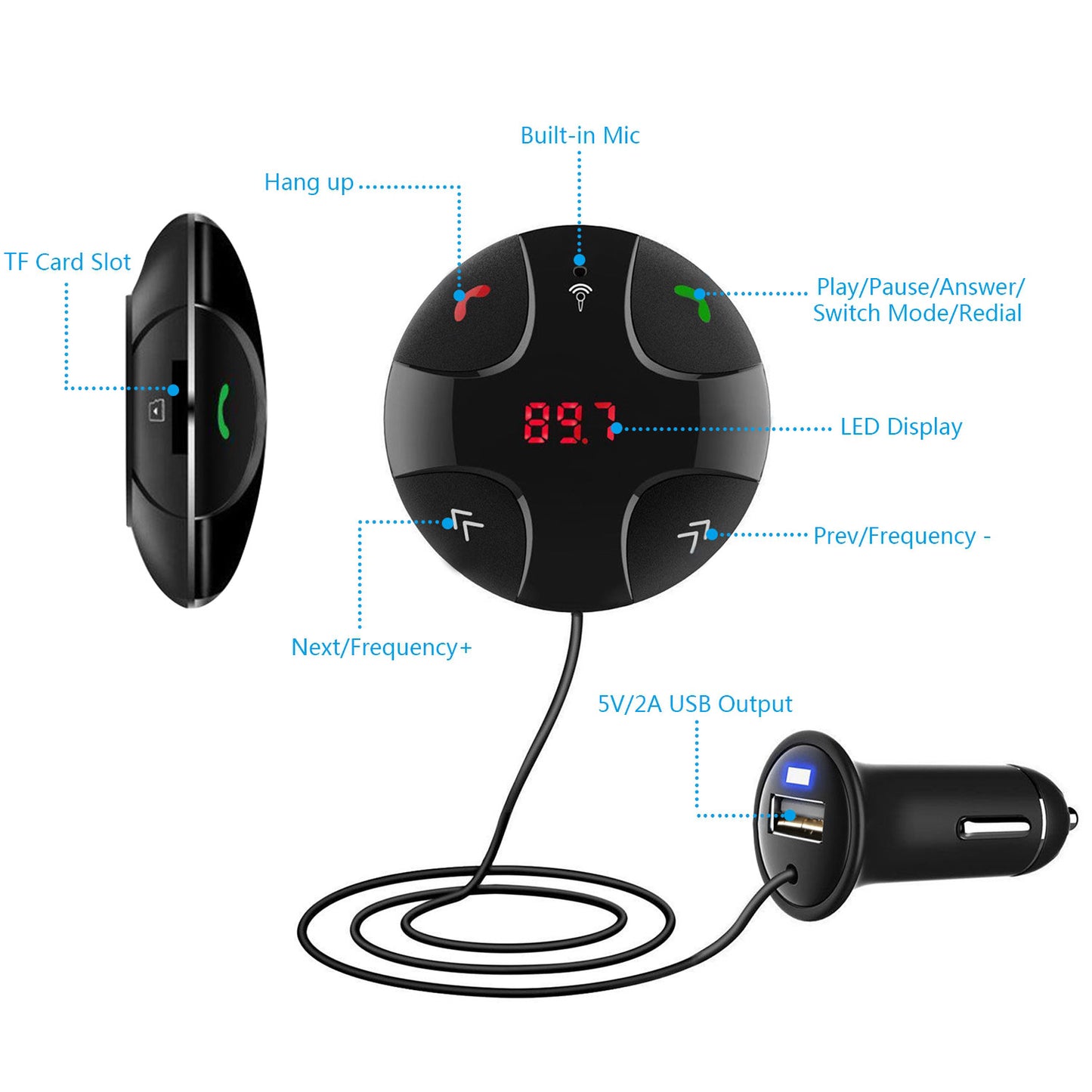 Wireless FM Transmitter wireless 4.2 Car Kit Fast USB Charge Hands-free Call