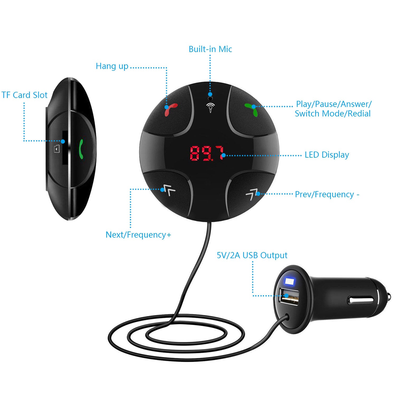 Wireless FM Transmitter wireless 4.2 Car Kit Fast USB Charge Hands-free Call