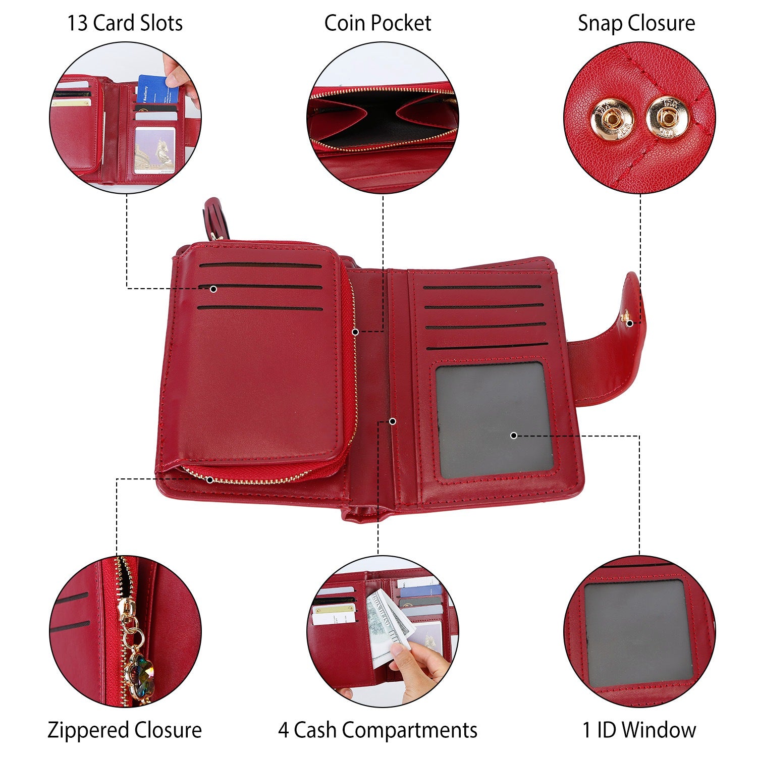 Women Wallet PU Leather Lady Clutch Case Credit Card Holder ID Card Window Coin