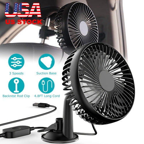Car Cooling Fan Portable Rotatable USB Vehicle Fan Backseat Clip Fan Dashboard