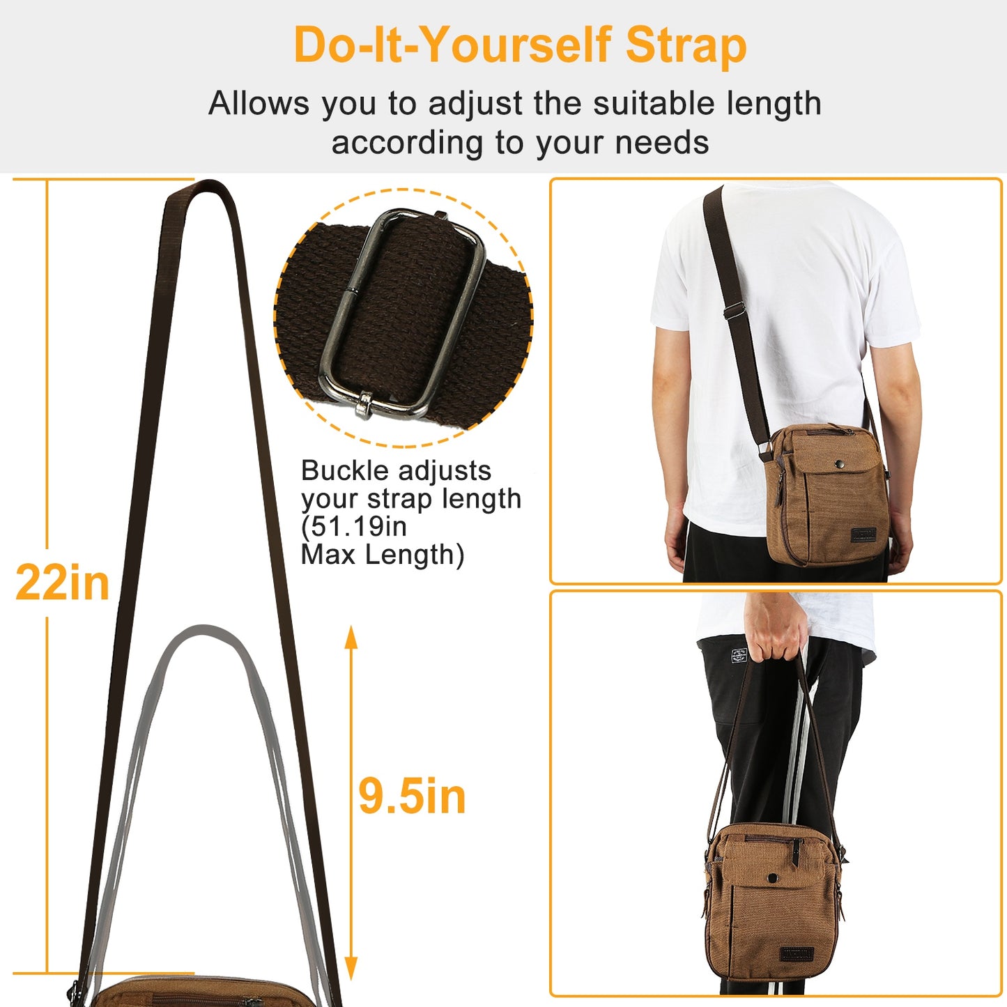 Unisex Crossbody Bags Canvas Phone Tablet PC Shoulder Bag Credit Card Key