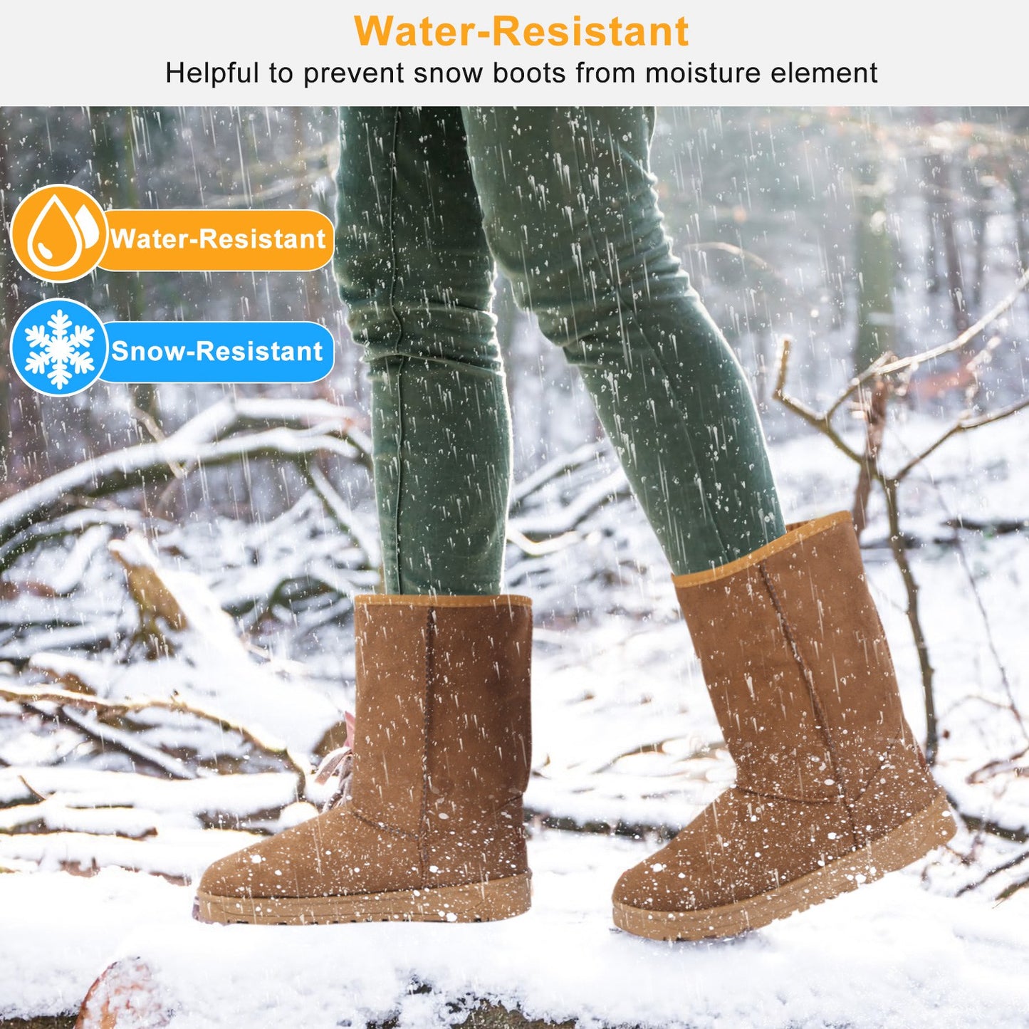 Women Ladies Snow Boots Waterproof Faux Suede Mid-Calf Boots Fur Warm Lining