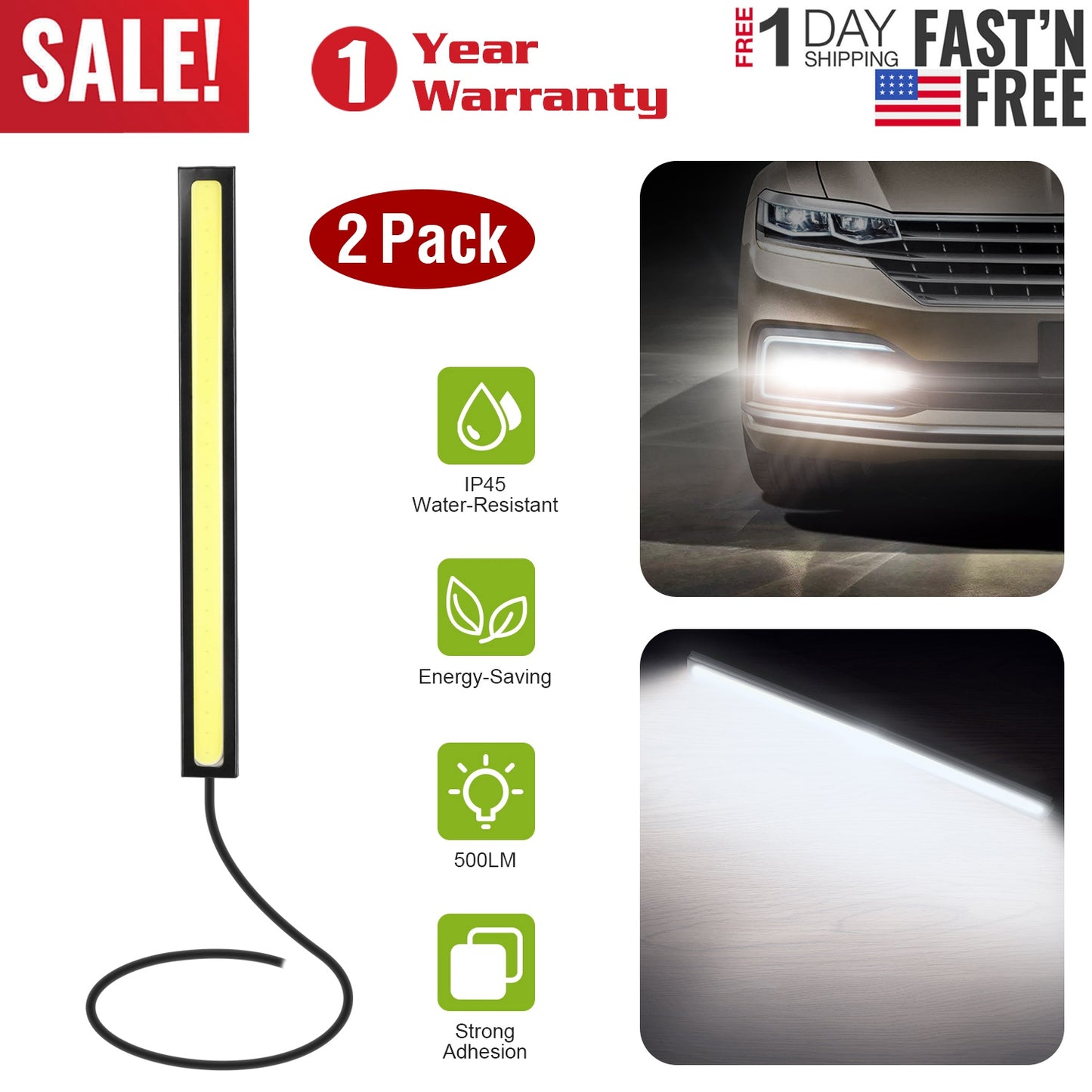 2Pcs LED Daytime Running Lights Car LED COB DRL Fog Lights IP45 Waterproof LED