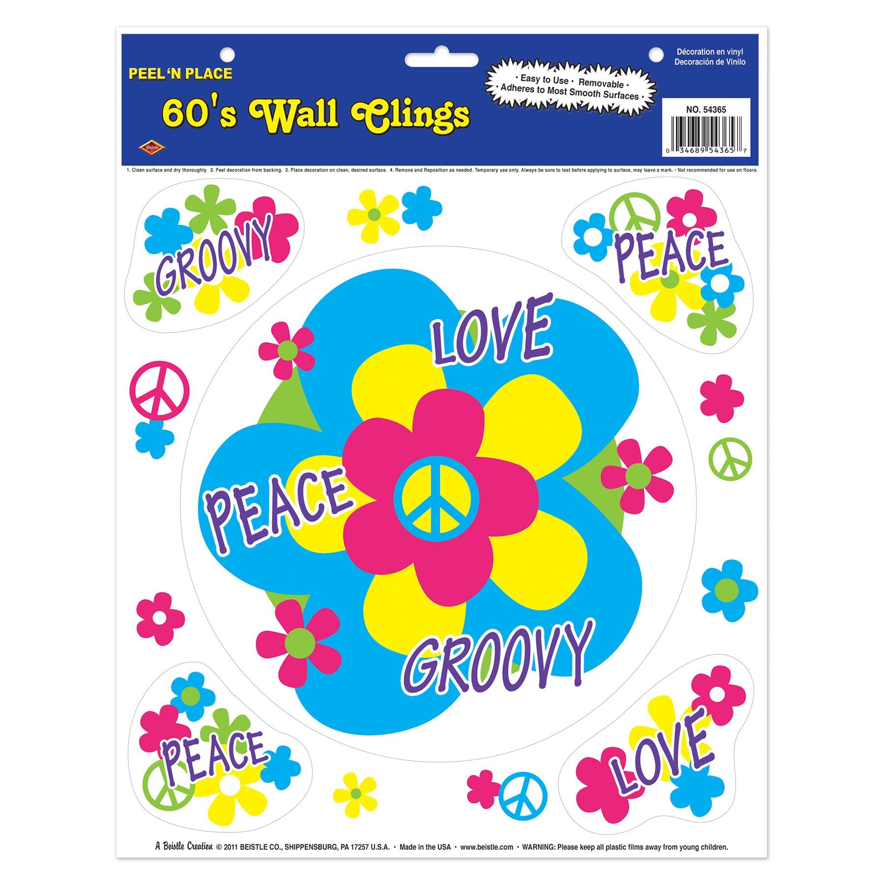 Beistle 60's Peel N Place - Party Supply Decoration for 60's