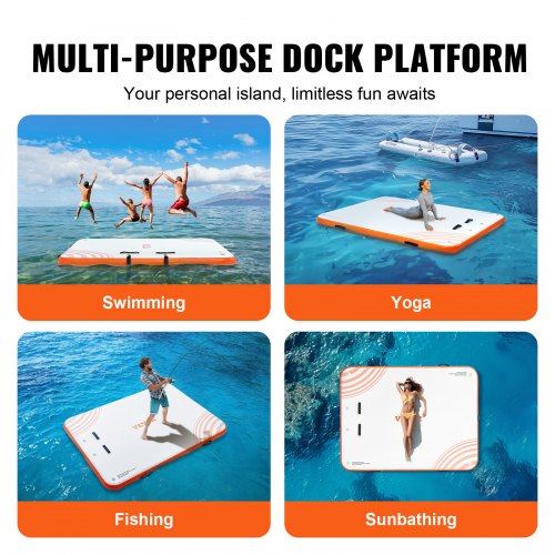 Inflatable Floating Dock 8 x 6FT Inflatable Dock Platform Non-Slip Water