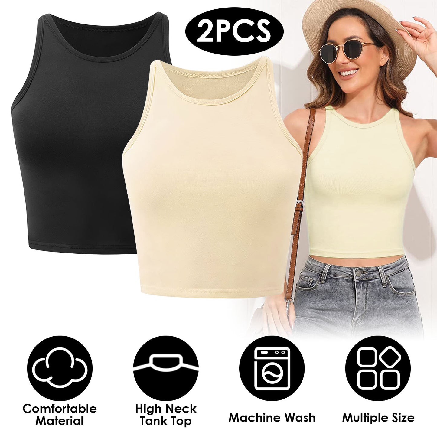 Women Sleeveless Cropped Tank Top High Neck Crop Racer Back Workout Top Machine