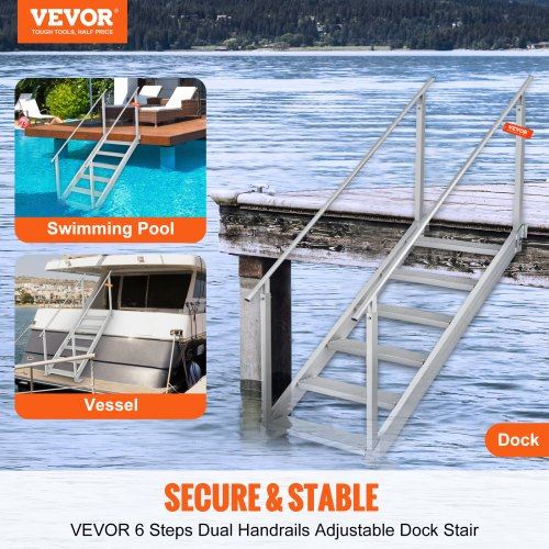 Dock Ladder 43''-51'' Adjustable Height 500 lbs Load Capacity Aluminum A