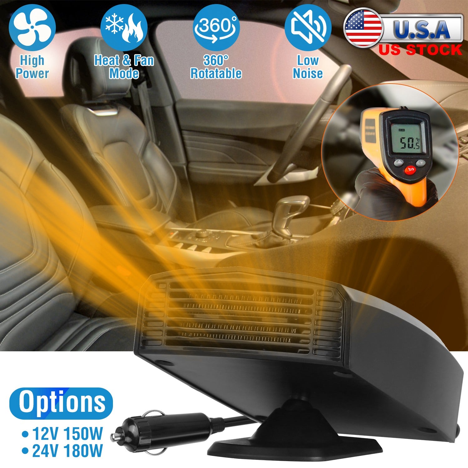 12V 150W Portable Car Heater Heating Fan 2 in 1 Defroster Defogger Demister