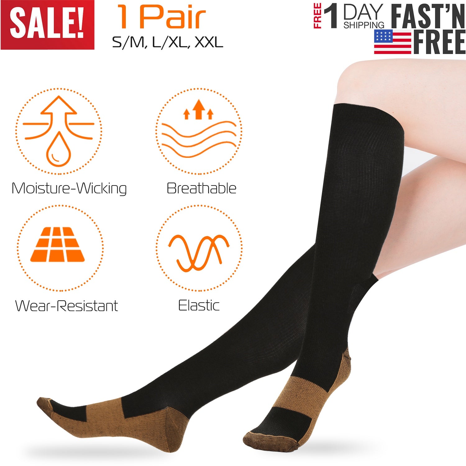 Unisex Copper Compression Socks Women Man Durable Hose Graduated Support Socks