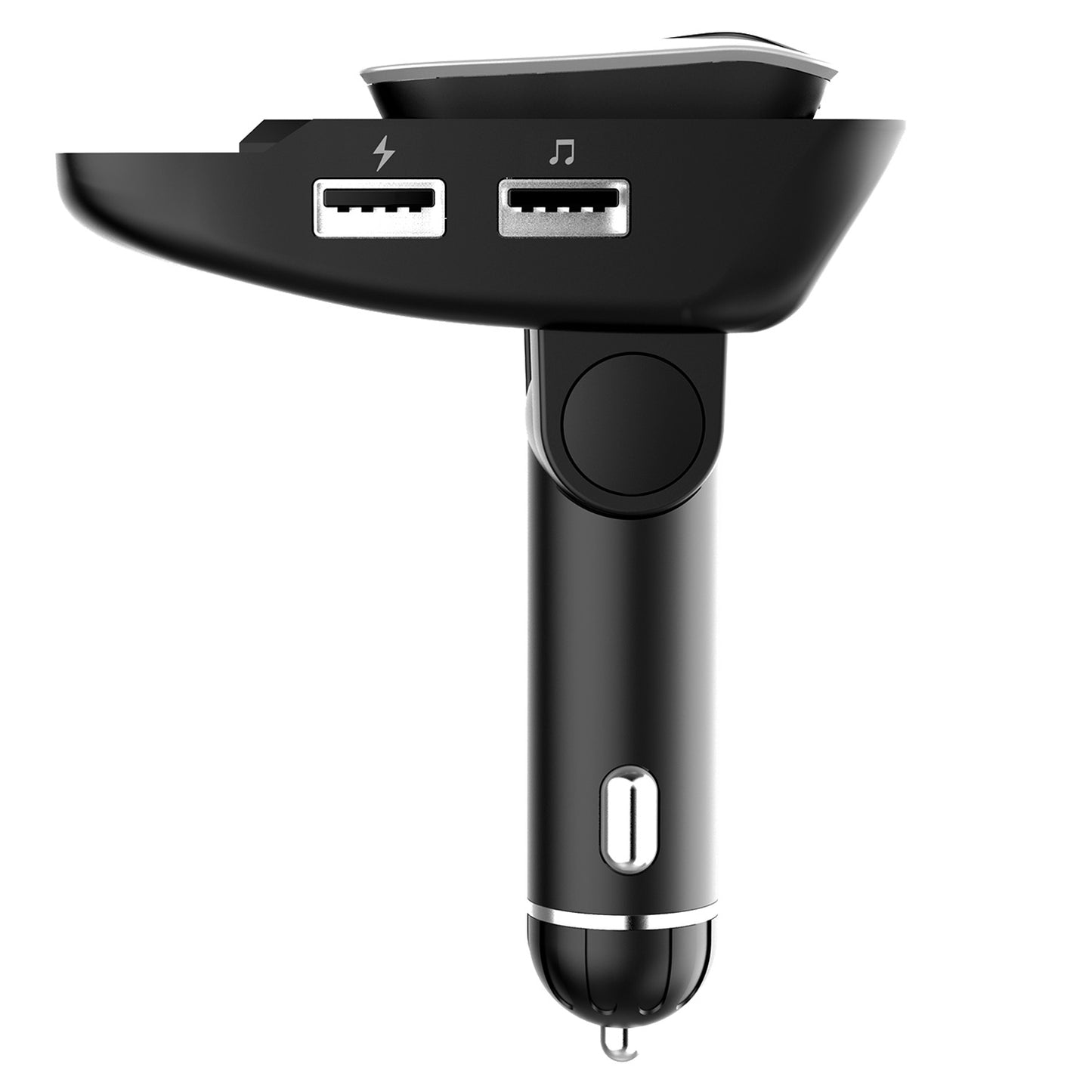 Car FM Transmitter w/ Wireless Earpiece 2 USB Charge Ports Hands-free Call MP3