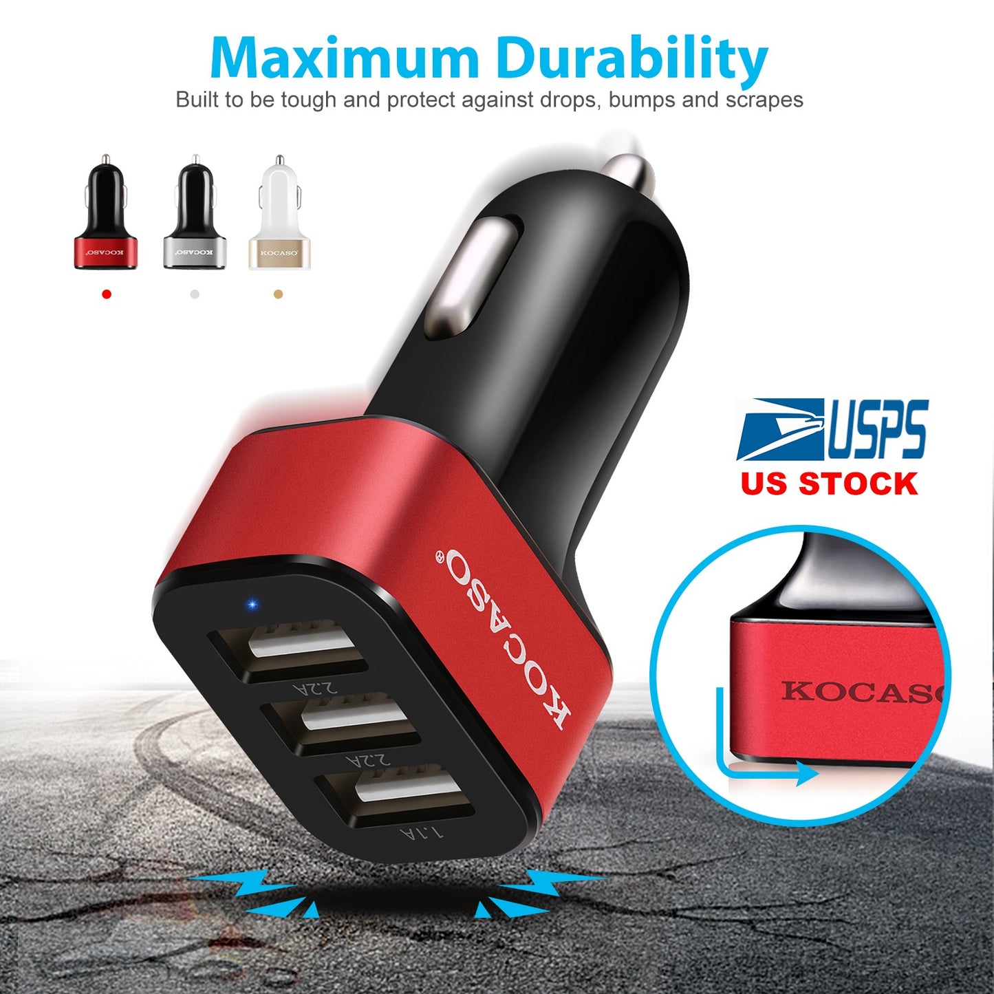 USB Car Charger 30W 5.5A 3 USB Port Cigarette Lighter Charger Adapter For