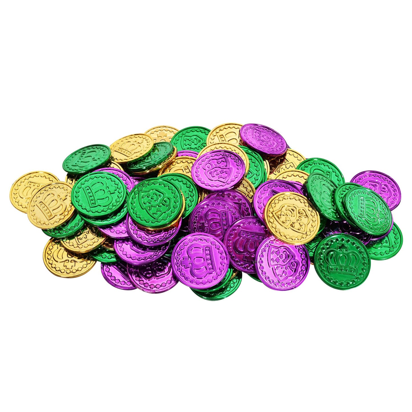 Beistle Green, Gold, and Purple Mardi Gras Coins (100/pkg) - Party Supply