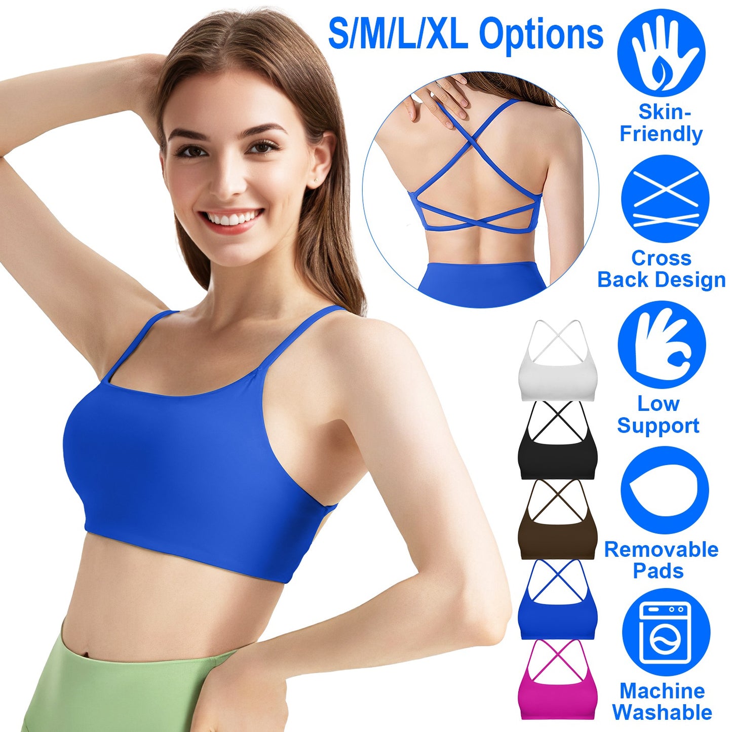 Women Cross Back Sport Bras Padded Strappy Crop Open Back Low Impact Bras Sexy