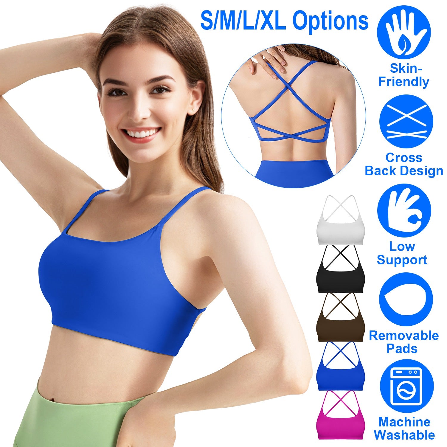 Women Cross Back Sport Bras Padded Strappy Crop Open Back Low Impact Bras Sexy