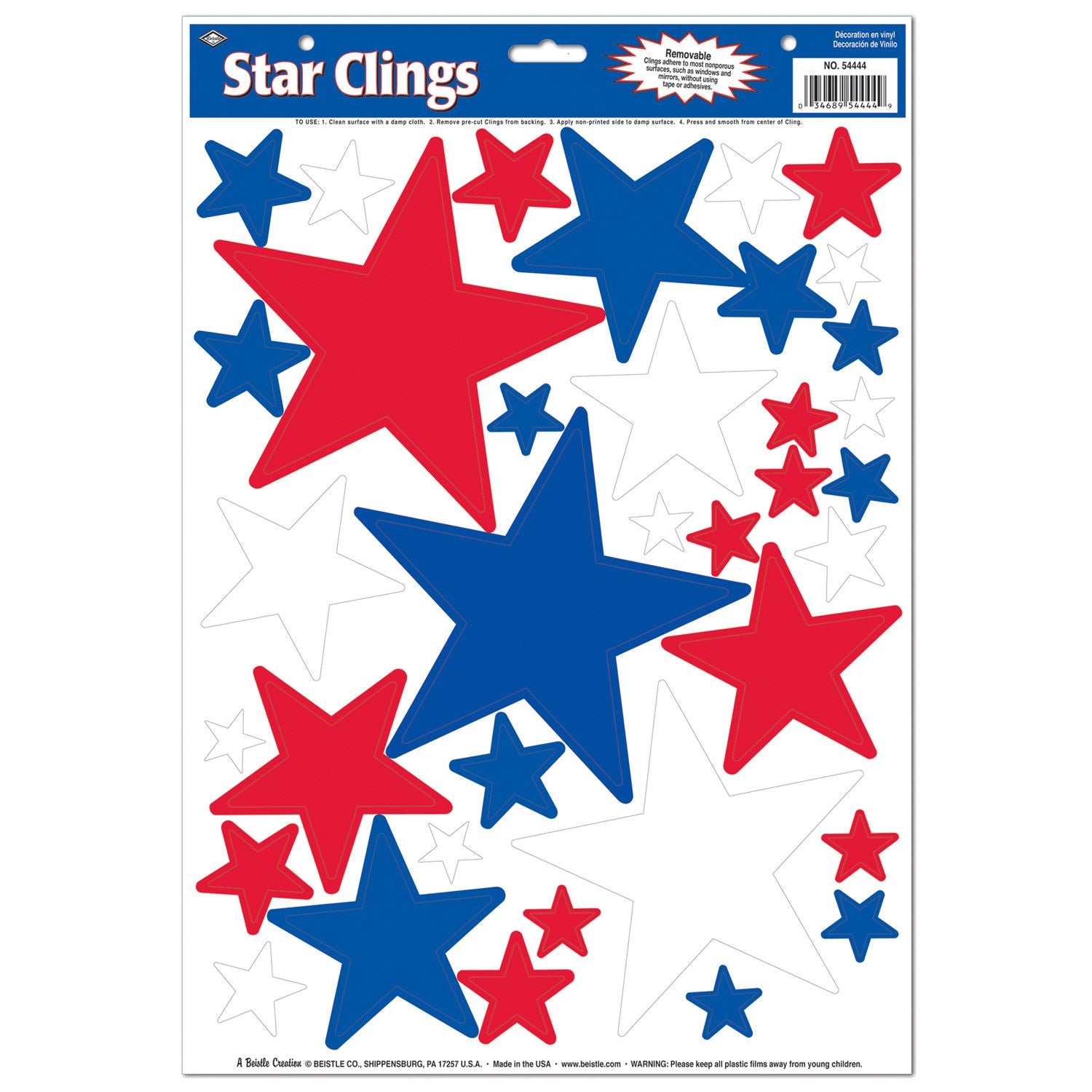 Beistle Star Clings - Patriotic | Party Supply | Decoration