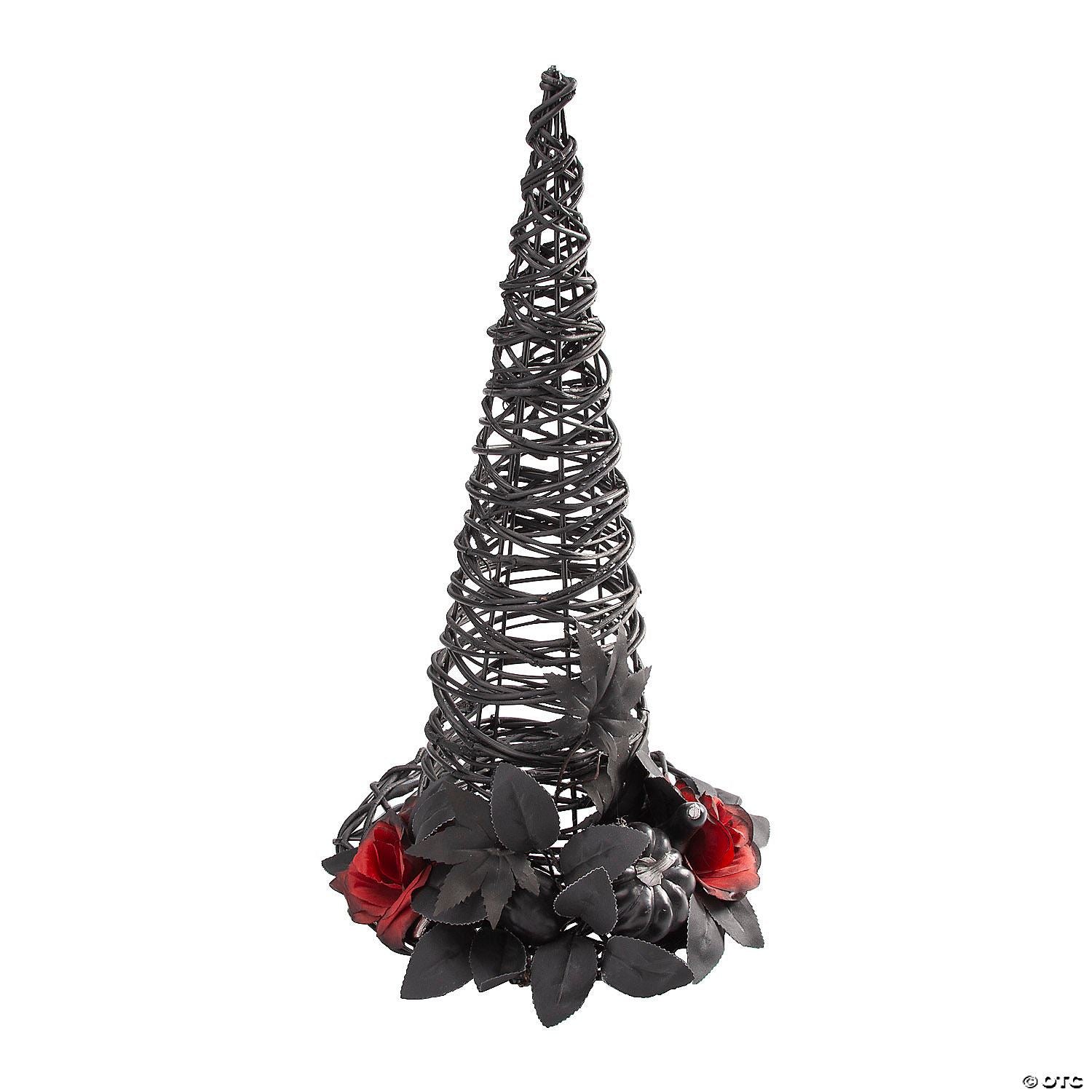 9" x 17 3/4" Black Rattan Wicker Witch’s Hat Halloween Decoration