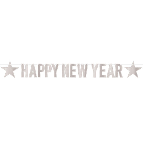 Beistle Foil Happy New Year Streamer - Silver - New Years | Party Supply