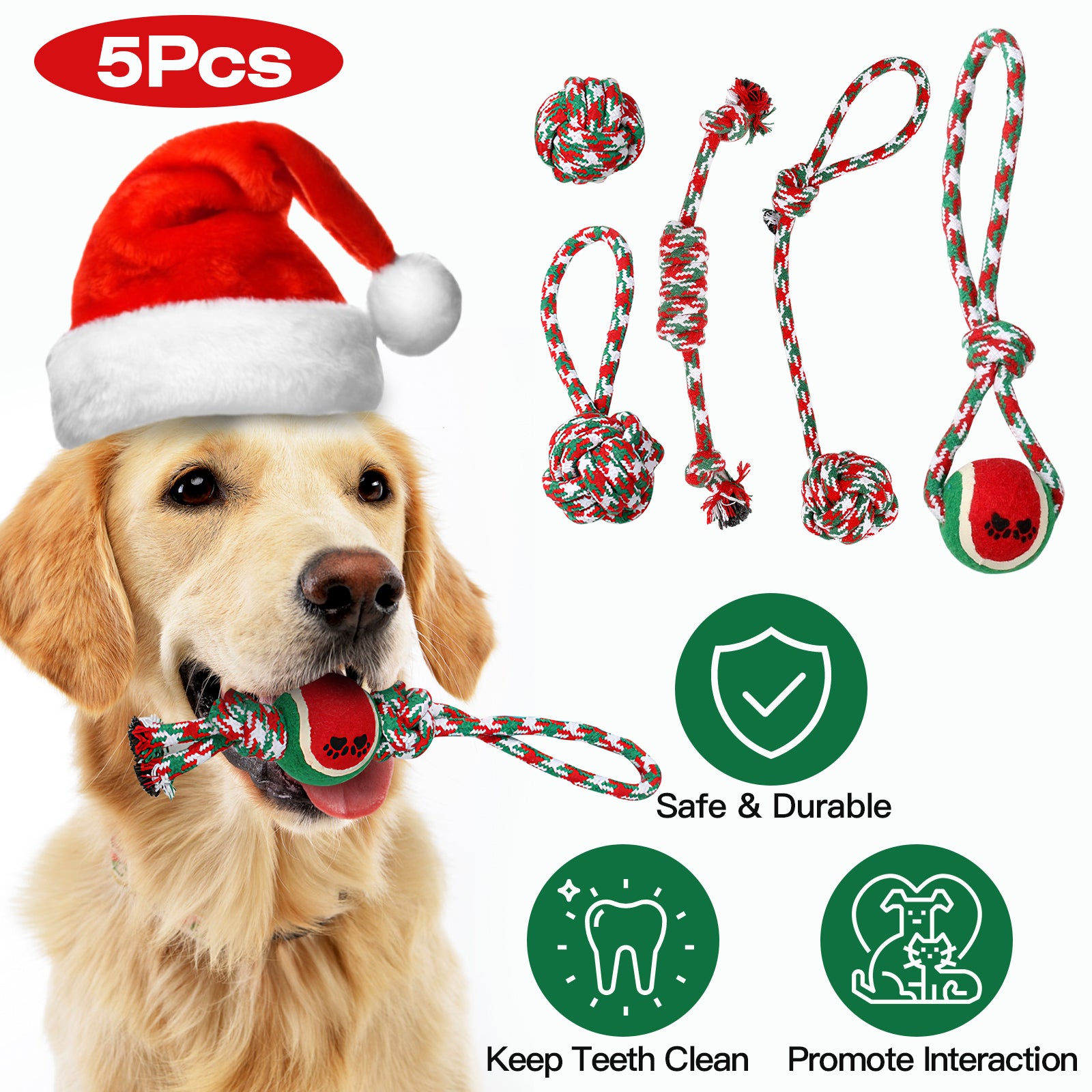 5Pcs Christmas Dog Rope Chew Toys Dog Interactive Toys Set for Puppy Small