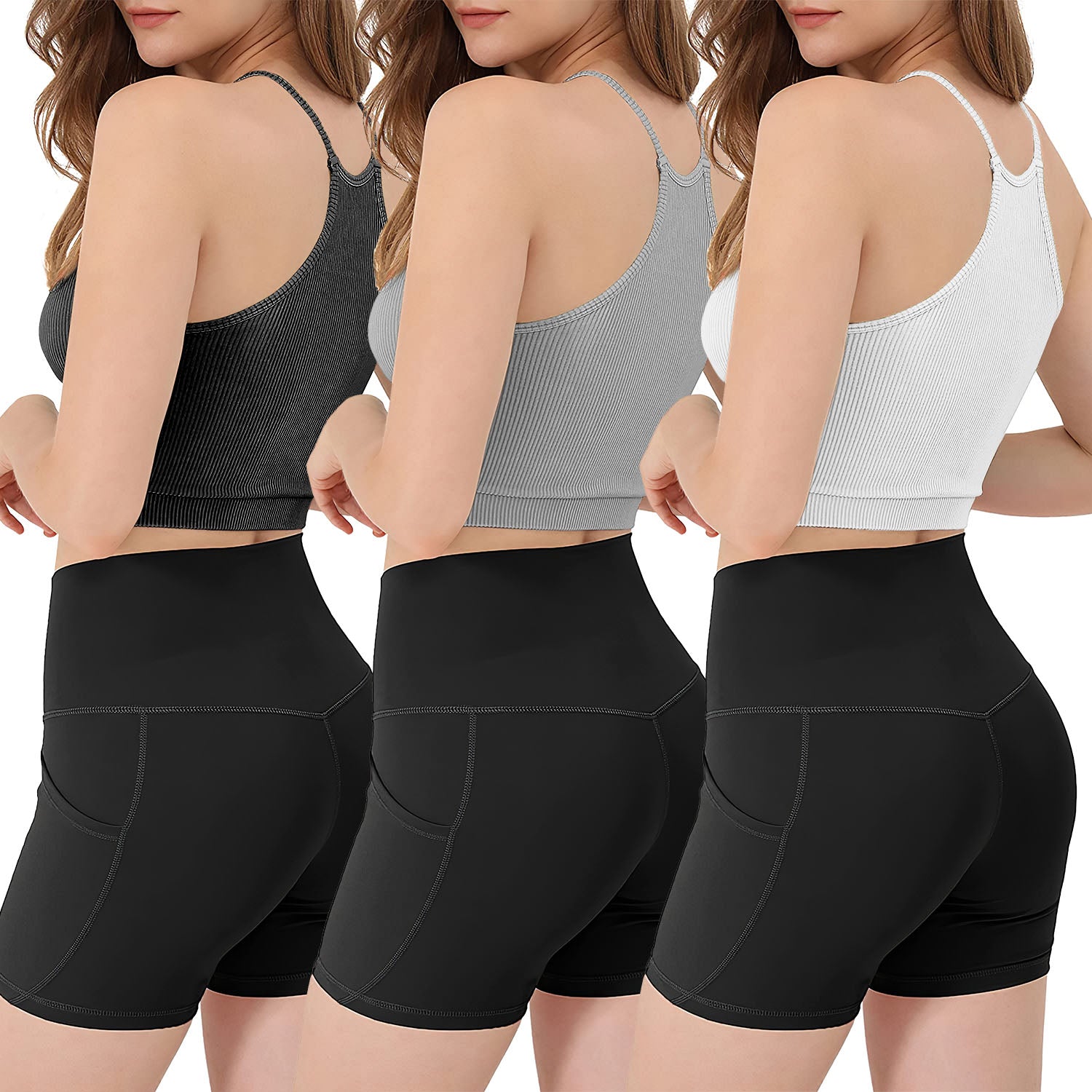 3 Pack Women Crop Basic Tank Top Ribbed Knit Sleeveless Round Neck 9 Color