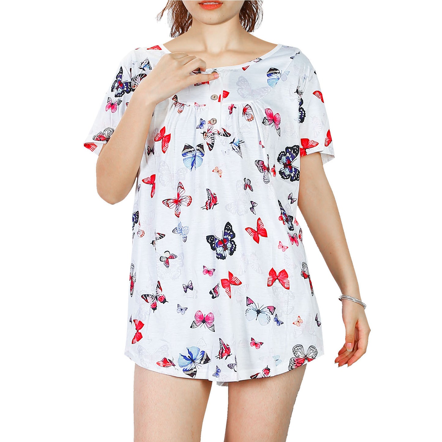 Women Summer Shirts Tops Loose Short Sleeve T Shirts Casual Floral Printed