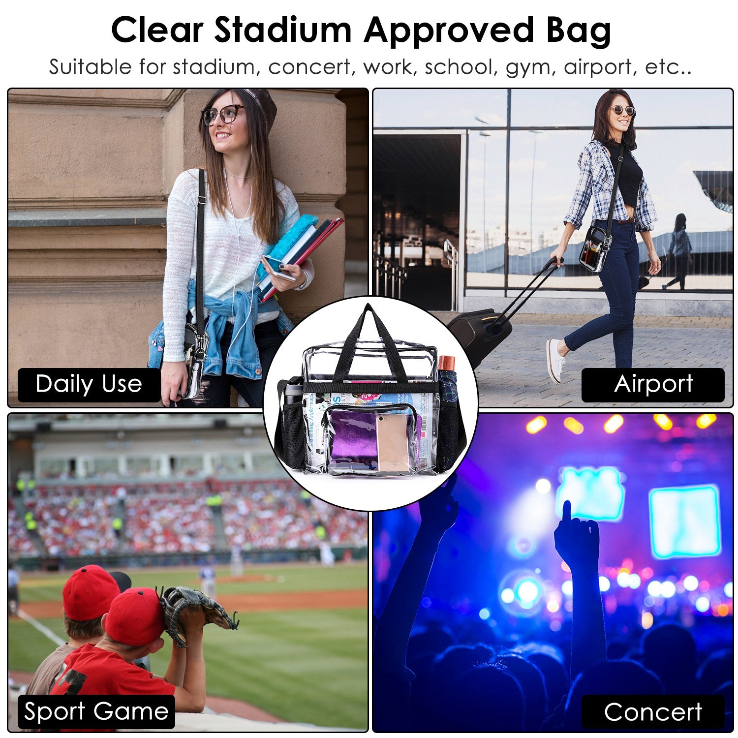 Clear Crossbody Bag Stadium Approved Clear Transparent Shoulder Bag See Through
