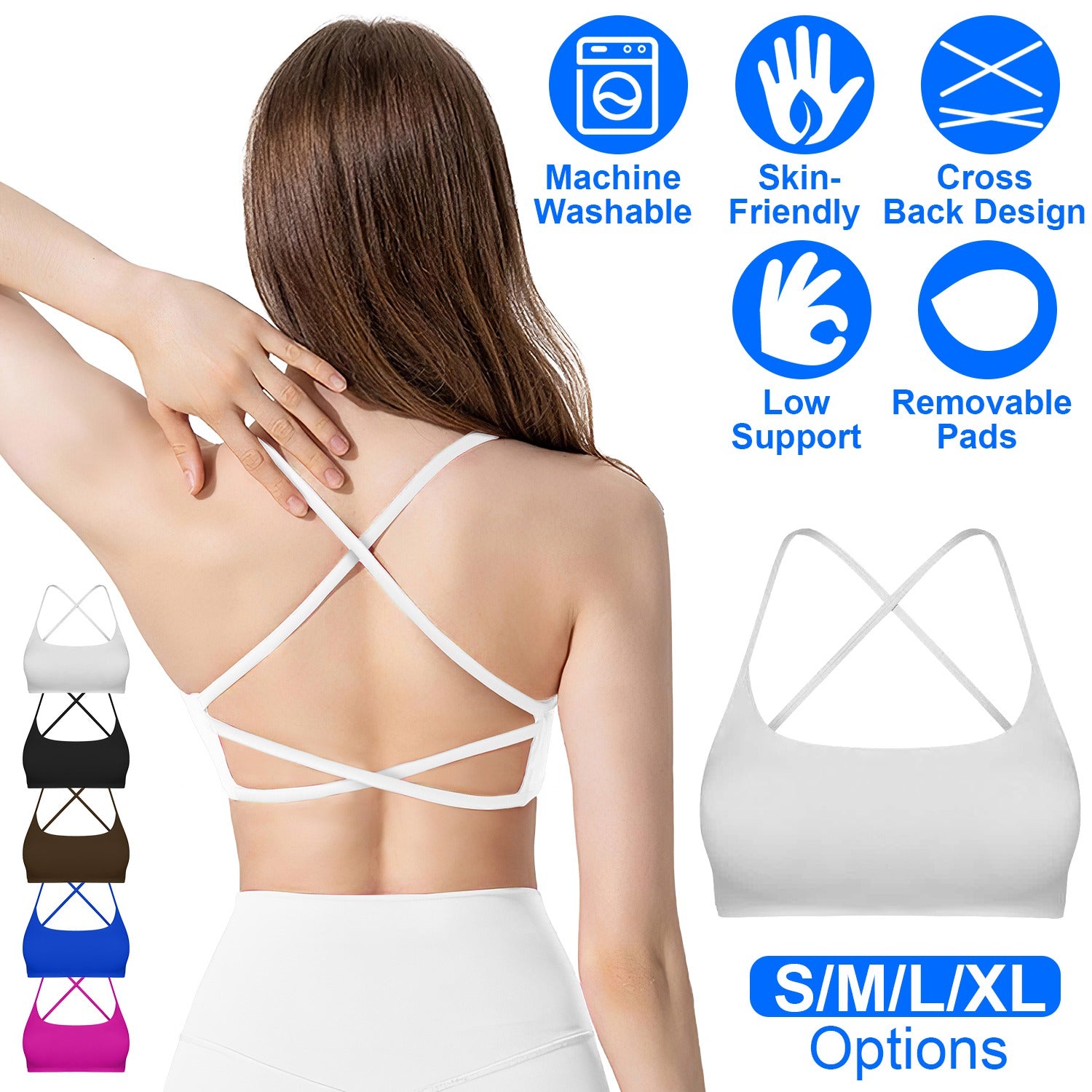 Women Cross Back Sport Bras Padded Strappy Crop Open Back Low Impact Bras Sexy
