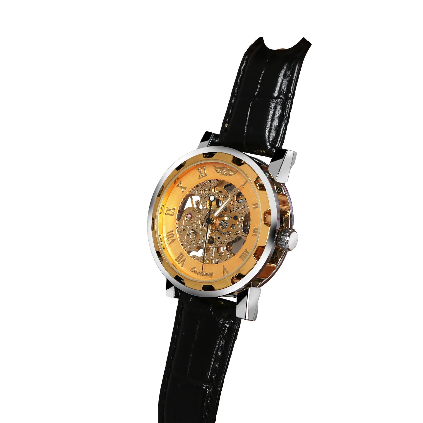 Gold Dial Skeleton Mechanical Watch Apparel & Jewelry Men Apparel