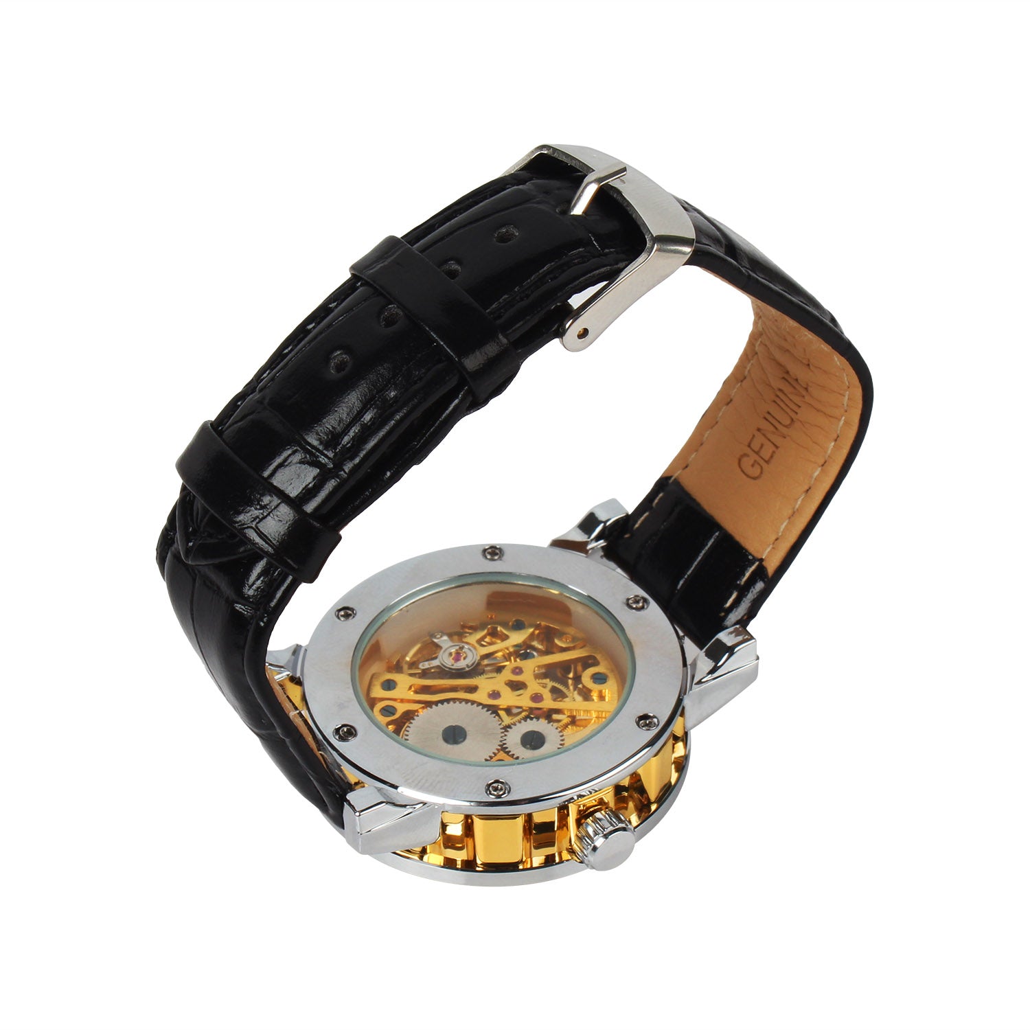 Gold Dial Skeleton Mechanical Watch Apparel & Jewelry Men Apparel