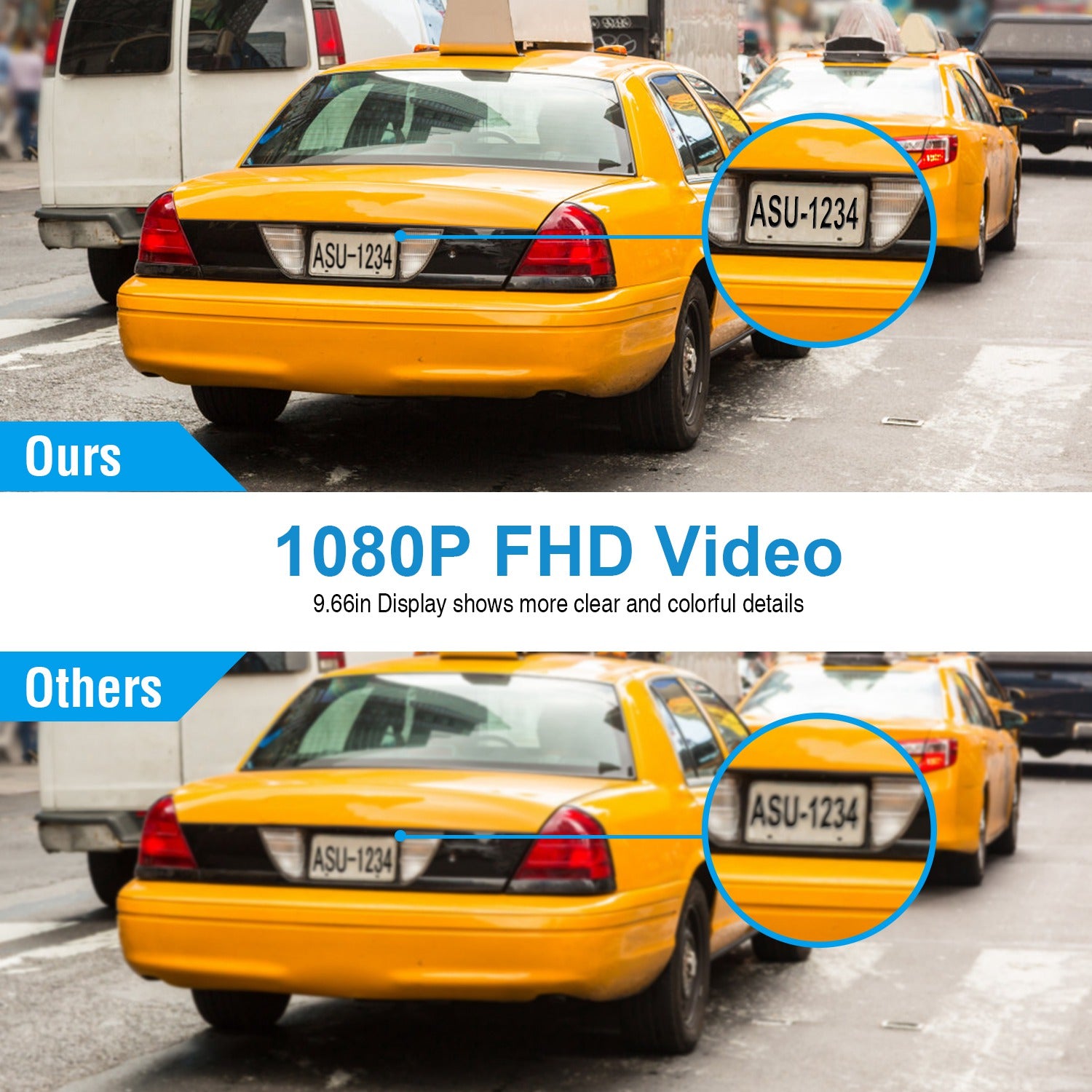 FHD 1080P Car DVR Dash Camera 9.66In Vehicle Driving Recorder w/ G Sensor