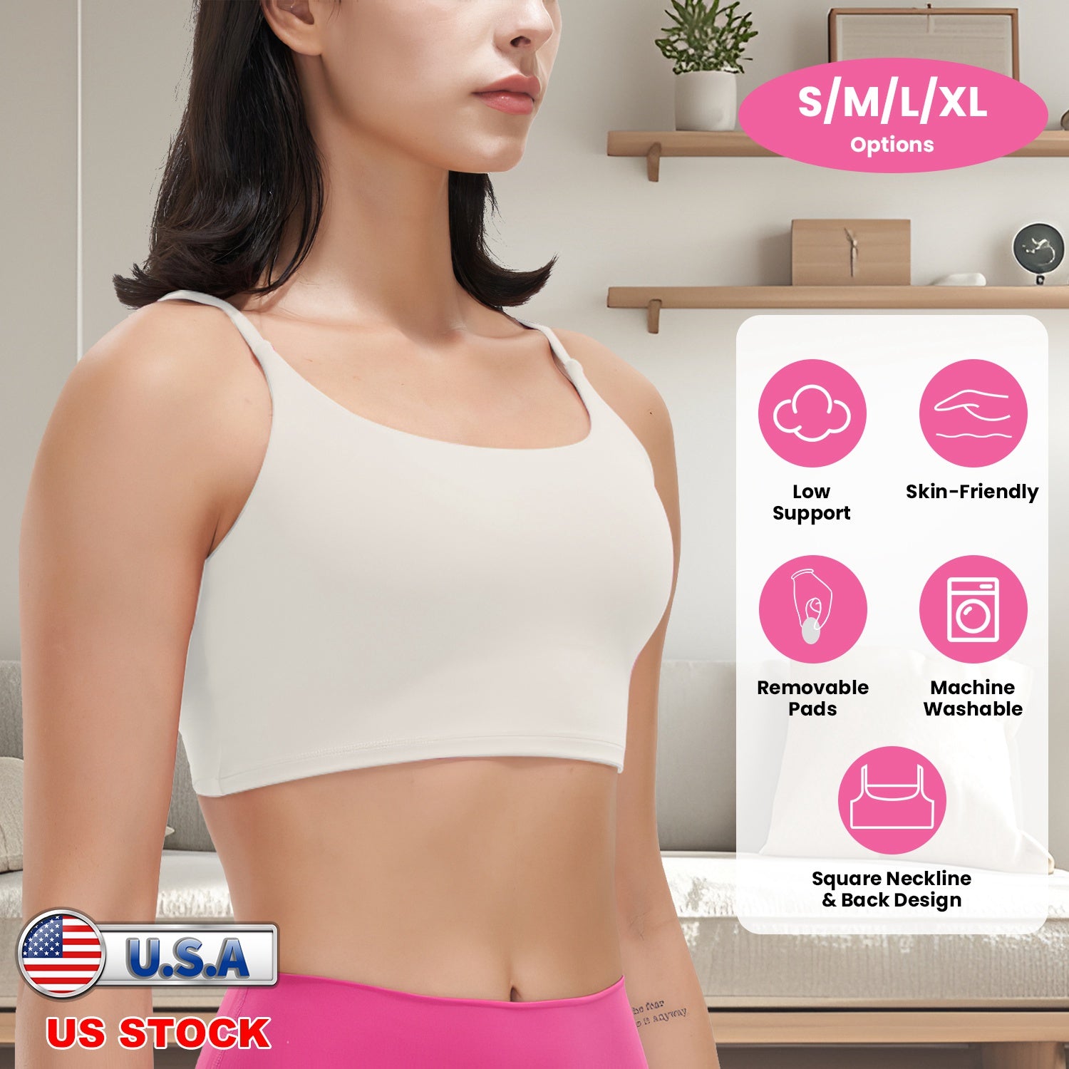 Women Strap Sport Bras Padded Strappy Crop Square Neck Low Impact Bras Sexy