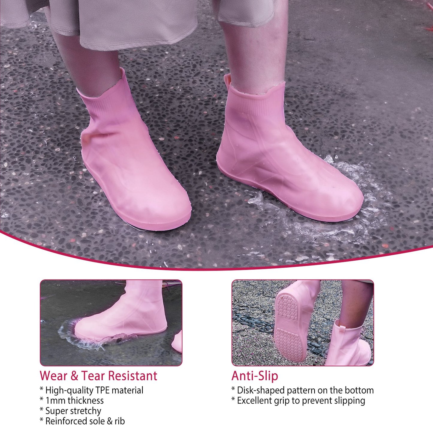 Waterproof Shoe Covers Reusable Not-Slip Rain Shoe Covers Protectors Foldable