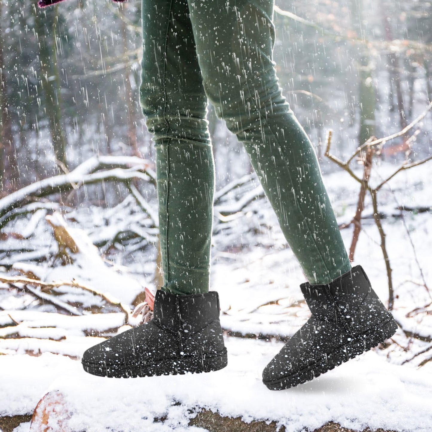 Women Lady Snow Boots Suede Mid-Calf Boot Shoe Short Plush Warm Lining Shoes w/