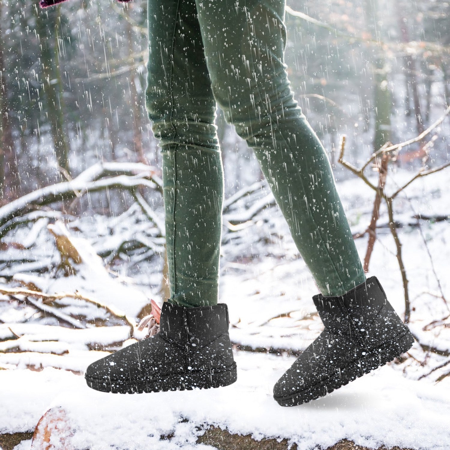 Women Lady Snow Boots Suede Mid-Calf Boot Shoe Short Plush Warm Lining Shoes w/