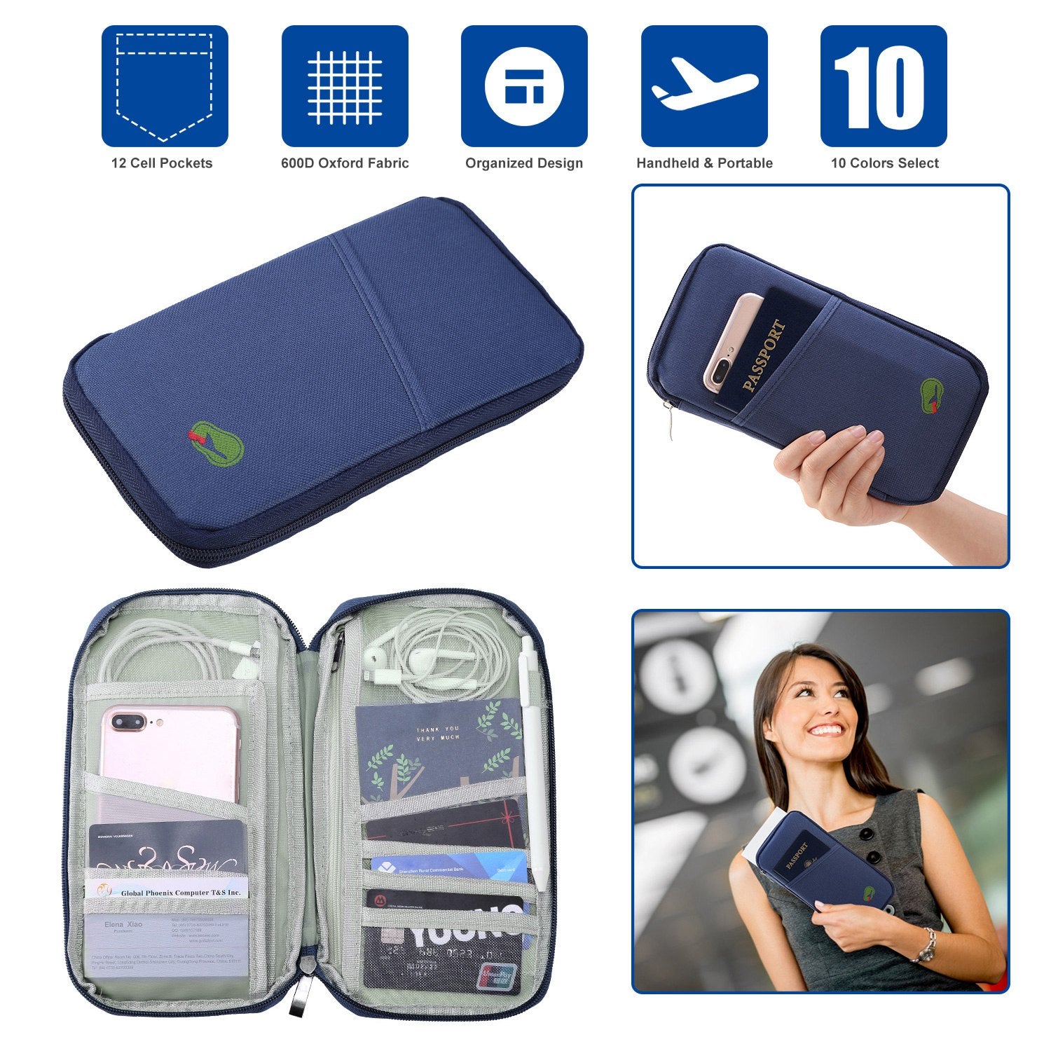 Travel Passport Wallet 12Cells Ticket ID Credit Card Holder Water Repellent