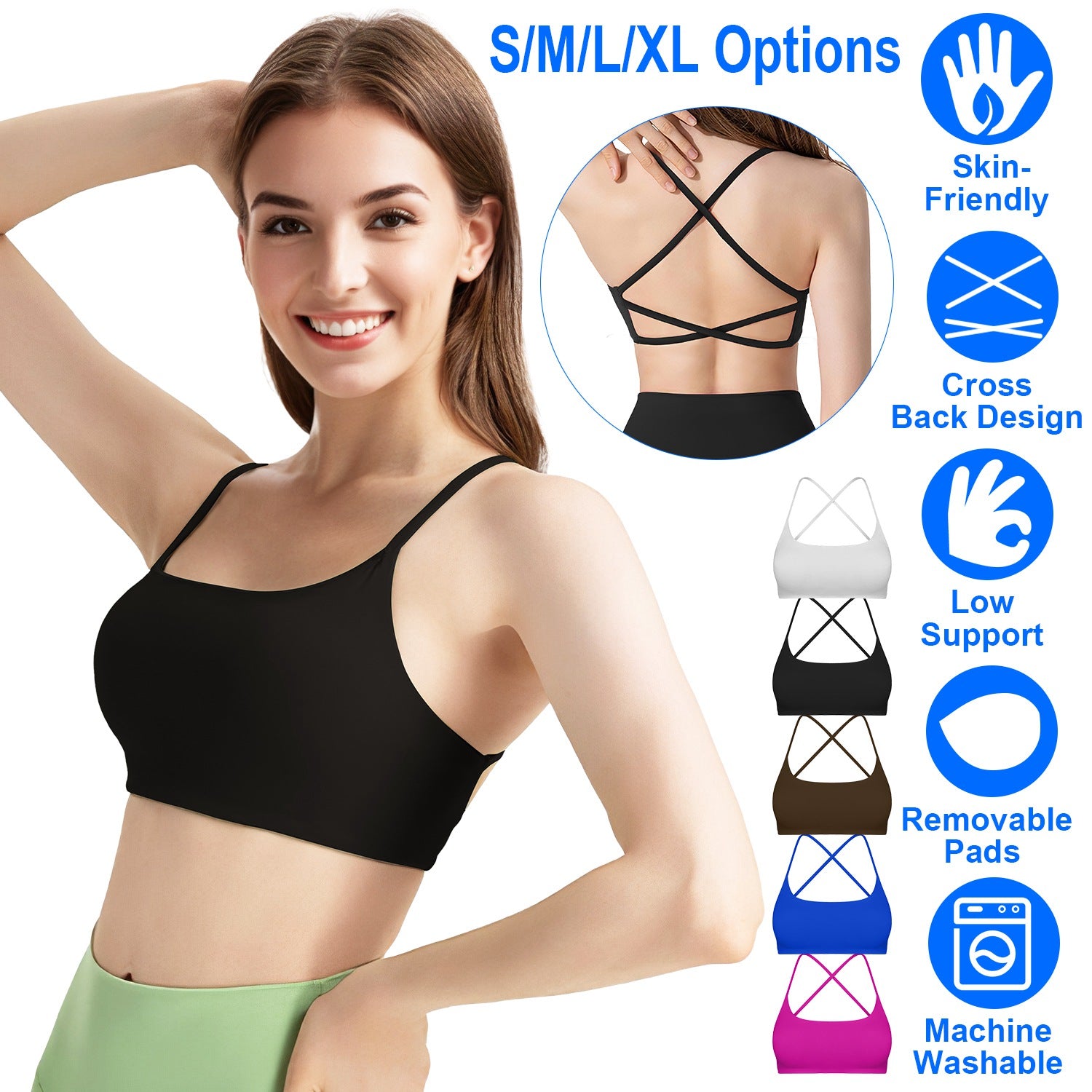 Women Cross Back Sport Bras Padded Strappy Crop Open Back Low Impact Bras Sexy